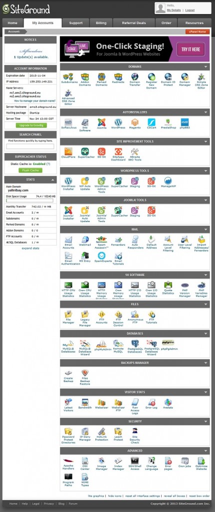 Siteground review cpanel
